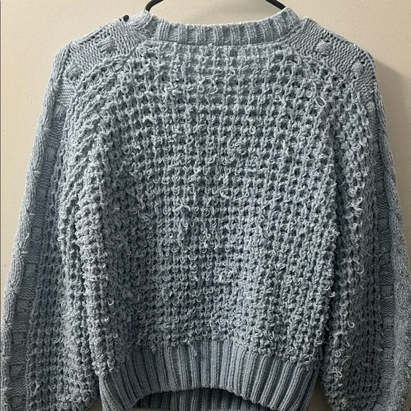 Altar'd State Light Blue Frayed Textured Knit Sweater - Picture 5 of 5